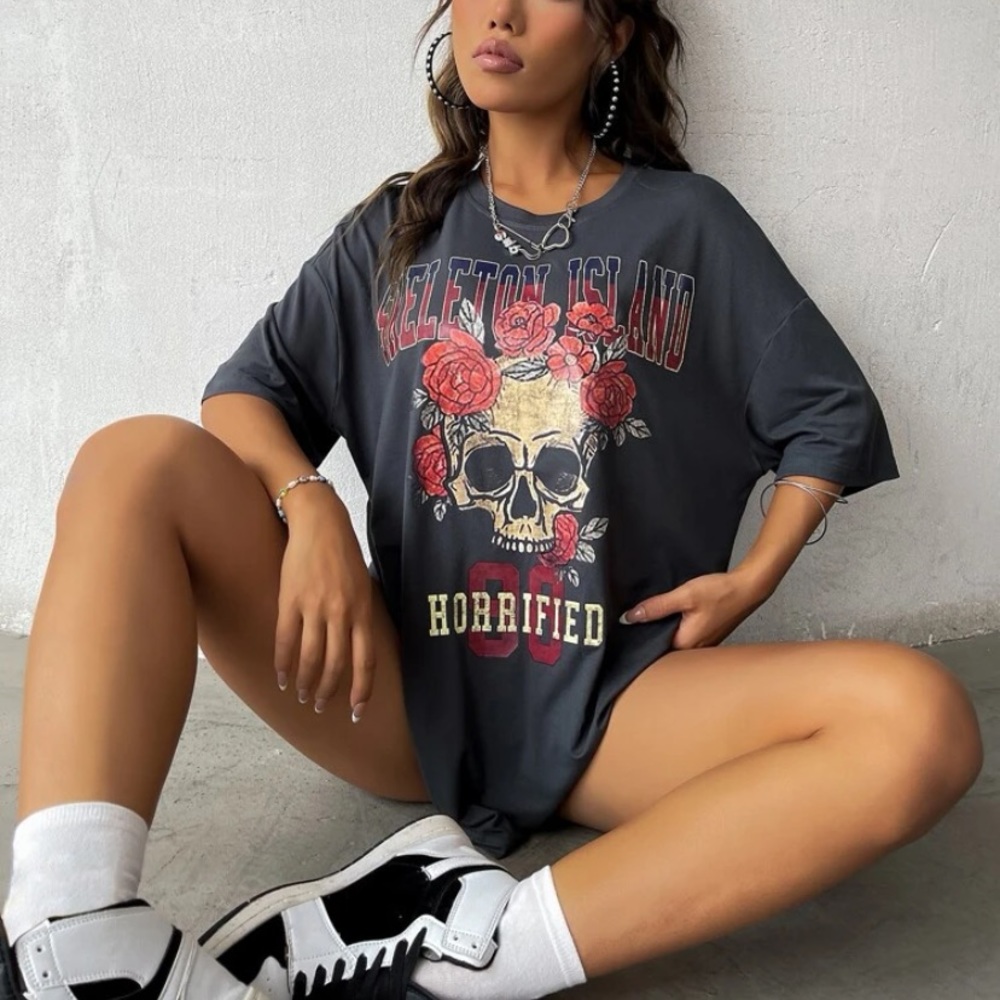 Skeleton Island Oversized Super Soft Gray T-Shirt